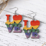 Color Rainbow Heart LOVE Star Pendant Earrings Wooden Double-Sided Earrings