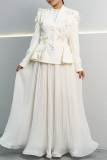 Purple 3D Butterfly Decor V Neck Long Sleeve Blazer Jackets and Pleated Maxi Skirt Formal Evening Party Prom Two Pieces Dress Sets