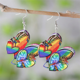 Color Rainbow Heart LOVE Star Pendant Earrings Wooden Double-Sided Earrings