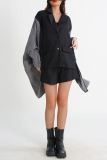 Black Turndown Collar Batwing Sleeve with Denim Patchwork Casual Outing Blazer Jackets