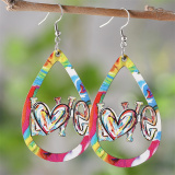 Red Blue Casual Water Drop Heart Shaped Earrings Double-Sided Wooden Earrings
