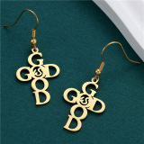 Casual Gold Letter Cross Love Heart Stainless Steel Earrings