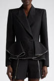 Grey Turn-back Collar Long Sleeve Ruffle Hem Buttons Casual Formal Office Lady Blazer Jackets