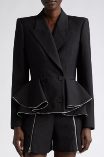 Grey Turn-back Collar Long Sleeve Ruffle Hem Buttons Casual Formal Office Lady Blazer Jackets