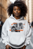 White Black Graphics Print Casual Long Sleeve Fall Winter Hooded Sweatshirt