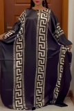 Orange African Boho Print O Neck Batwing Sleeve Casual Vacation Loose Maxi Kaftan Dresses