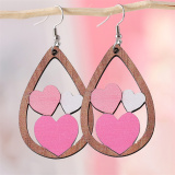 Red Blue Casual Water Drop Heart Shaped Earrings Double-Sided Wooden Earrings