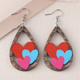 Red Blue Casual Water Drop Heart Shaped Earrings Double-Sided Wooden Earrings