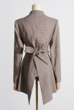 Multicolor Casual Plaid Print V Neck Long Sleeve Cut-Out Waist Blazer Jackets