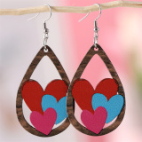Red Blue Casual Water Drop Heart Shaped Earrings Double-Sided Wooden Earrings
