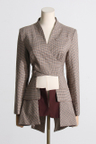 Multicolor Casual Plaid Print V Neck Long Sleeve Cut-Out Waist Blazer Jackets