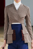 Multicolor Casual Plaid Print V Neck Long Sleeve Cut-Out Waist Blazer Jackets