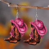 Khaki Cowboy Boot Wooden Double Sided Earrings