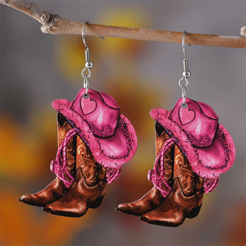 Khaki Cowboy Boot Wooden Double Sided Earrings