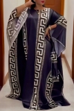 Orange African Boho Print O Neck Batwing Sleeve Casual Vacation Loose Maxi Kaftan Dresses