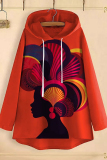 Brown Casual Figure Print Hooded Long Sleeve Fall Winter Sweatshirt
