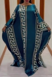 Orange African Boho Print O Neck Batwing Sleeve Casual Vacation Loose Maxi Kaftan Dresses