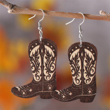 Khaki Cowboy Boot Wooden Double Sided Earrings