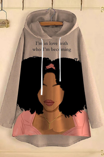 Brown Casual Figure Print Hooded Long Sleeve Fall Winter Sweatshirt