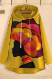 Brown Casual Figure Print Hooded Long Sleeve Fall Winter Sweatshirt