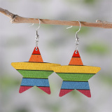 Color Rainbow Heart LOVE Star Pendant Earrings Wooden Double-Sided Earrings