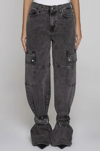 Black High Waist Pocket Casual Denim Cargo Jeans