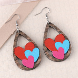 Red Blue Casual Water Drop Heart Shaped Earrings Double-Sided Wooden Earrings