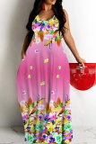 Black Orange Floral Print Sleeveless Backless Spaghetti Strap Floor Length Vacation Baggy Sundress Slip Maxi Dress