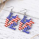 Blue Red Letters American Independence Day Flag Stripes Stars Sunflowers Love Pendant Earrings