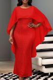 White Sequins O Neck Cape Sleeve Formal Evening Party Prom Bodycon Maxi Wedding Guest Dresses