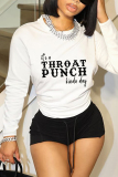 White Black Casual Letter Print Long Sleeve O Neck Graphics T-Shirts
