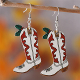 Khaki Cowboy Boot Wooden Double Sided Earrings