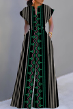 Dark Green Casual Boho Graphcis Print V Neck Short Sleeve Vacation Wide Leg Jumpsuits