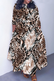 Camouflage Casual Graphics Print O Neck 3/4 Sleeve Belted Pockets Long Vacation Pleated A Line Maxi Dresses