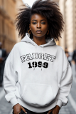 White Black Graphics Print Casual Long Sleeve Fall Winter Hooded Sweatshirt