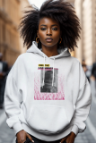 White Black Graphics Print Casual Long Sleeve Fall Winter Hooded Sweatshirt