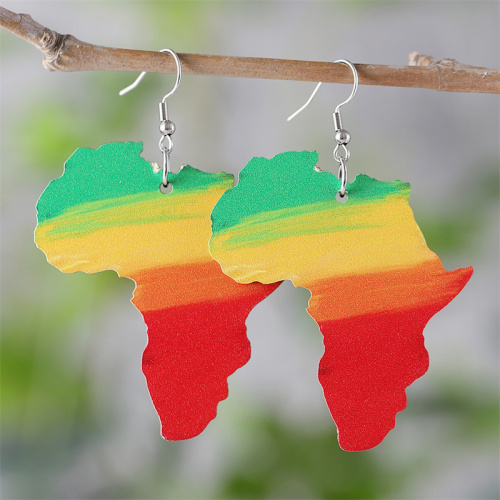 Color Casual African Map Wooden Double-sided Earrings