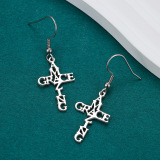Casual Love Heart Letters Print Stainless Steel Cross Earrings
