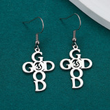 Casual Love Heart Letters Print Stainless Steel Cross Earrings