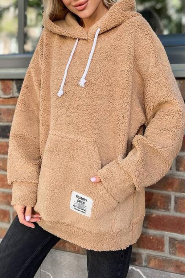 Purple Long Sleeve Hooded Casual Fall Winter Plush Sweatshirt