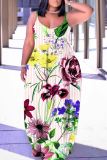 Multicolor Floral Print Sleeveless Backless Spaghetti Strap Floor Length Vacation Baggy Sundress Slip Maxi Dress