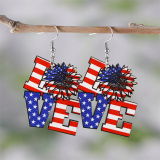 Blue Red Letters American Independence Day Flag Stripes Stars Sunflowers Love Pendant Earrings