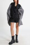 Black Turndown Collar Batwing Sleeve with Denim Patchwork Casual Outing Blazer Jackets
