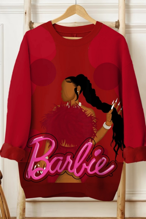 Royal Blue Casual African Girl Print O Neck Long Sleeve Fall Winter Sweatshirt