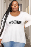 White Yellow Casual Letter Print O Neck Long Sleeve T-shirt Tops