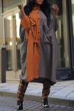 Orange Colorblock Turndown Collar Pocket Buttons Casual Vacation Loose Midi Shirt Dresses