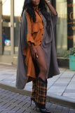 Orange Colorblock Turndown Collar Pocket Buttons Casual Vacation Loose Midi Shirt Dresses