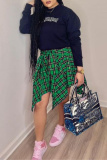 Orange Plaid Print High Waist Irregular Hem Belted Casual Mini Skirt