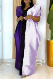 Orange Sequins V Neck Puff Sleeve Loose Formal Cultural Event Plus Size Satin Maxi Kaftan Dresses