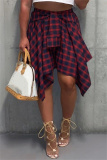 Orange Plaid Print High Waist Irregular Hem Belted Casual Mini Skirt
